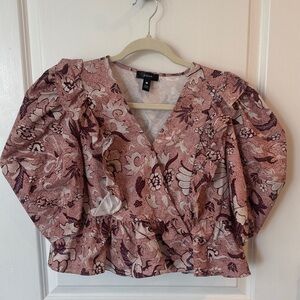 Aqua Women's Blouse with Floral Ruffles - Mauve